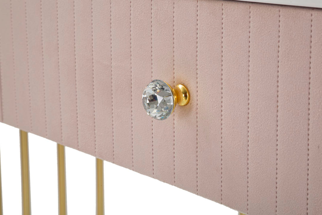 Mesa Consola Rosa con Patas de Metal Dorado