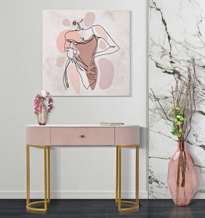 Mesa Consola Rosa con Patas de Metal Dorado