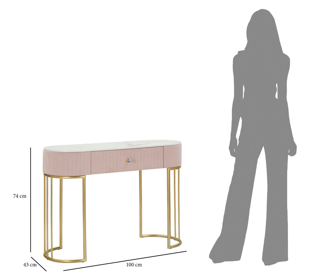 Mesa Consola Rosa con Patas de Metal Dorado