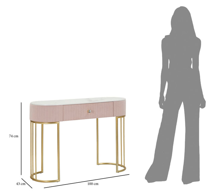Mesa Consola Rosa con Patas de Metal Dorado