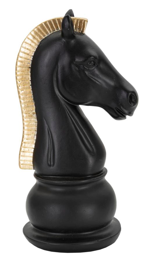 Muñeco de Ajedrez Caballo Negro y Dorado (Escultura Moderna)