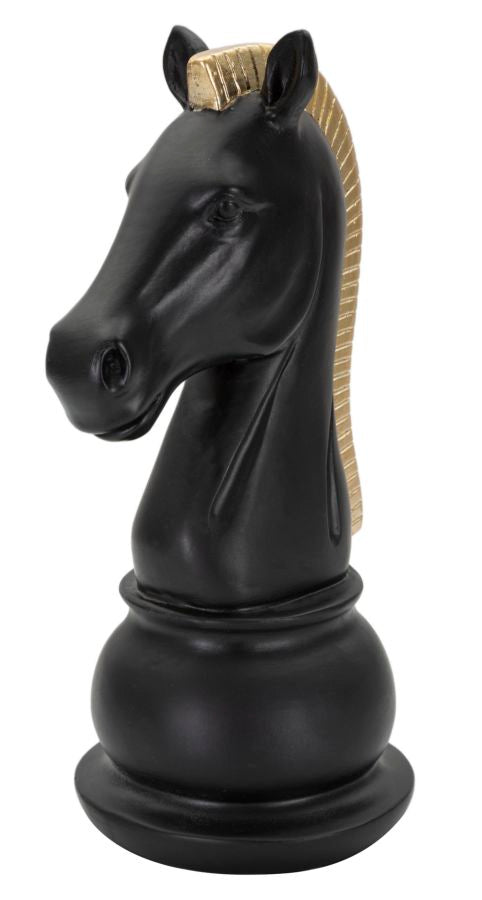 Muñeco de Ajedrez Caballo Negro y Dorado (Escultura Moderna)