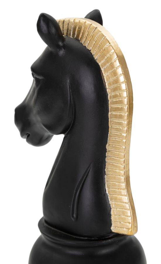 Muñeco de Ajedrez Caballo Negro y Dorado (Escultura Moderna)