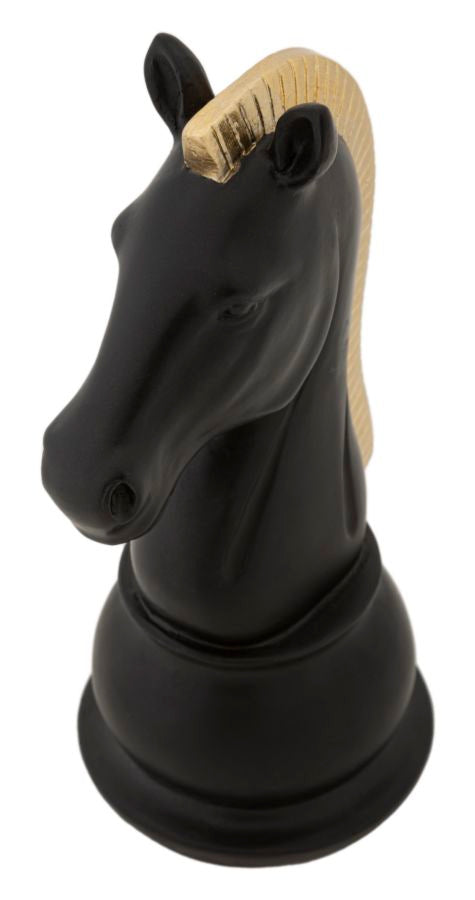 Muñeco de Ajedrez Caballo Negro y Dorado (Escultura Moderna)