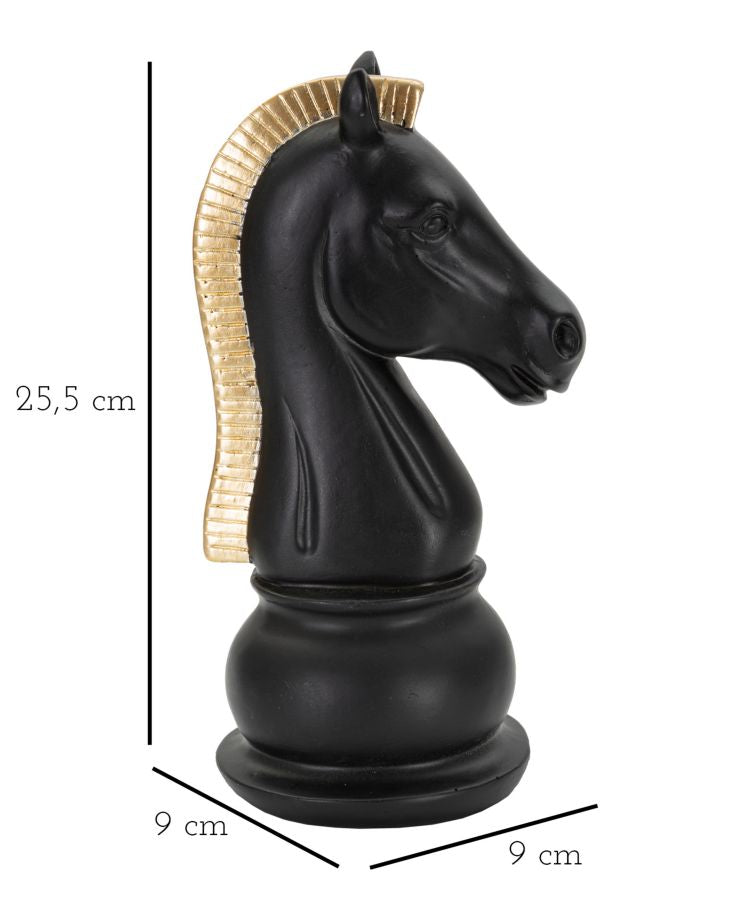 Muñeco de Ajedrez Caballo Negro y Dorado (Escultura Moderna)