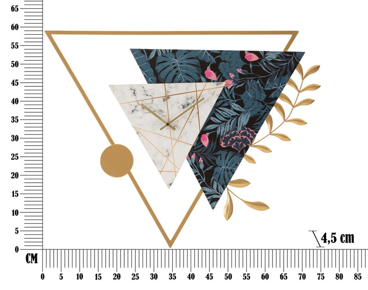 Reloj de pared moderno en forma de triángulo de metal