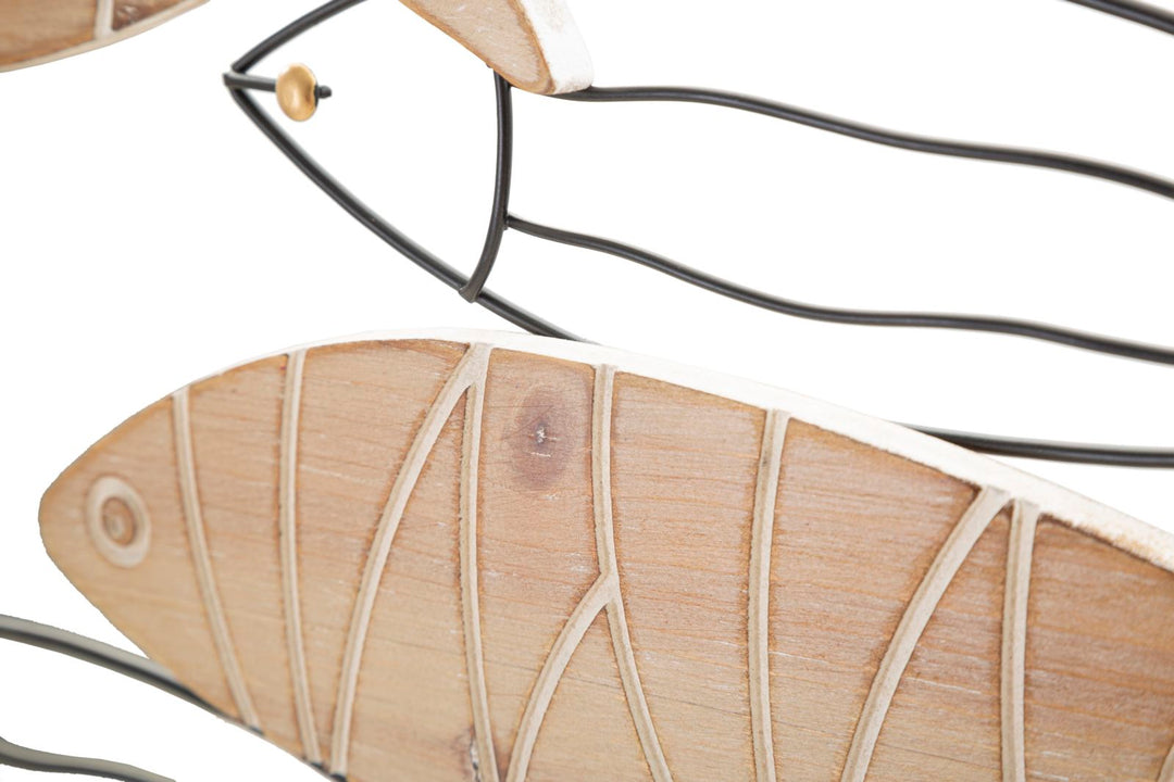 Decoración de pared de metal y madera con peces