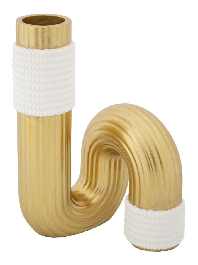 Florero Moderno Dorado y Blanco en Forma de Espiral
