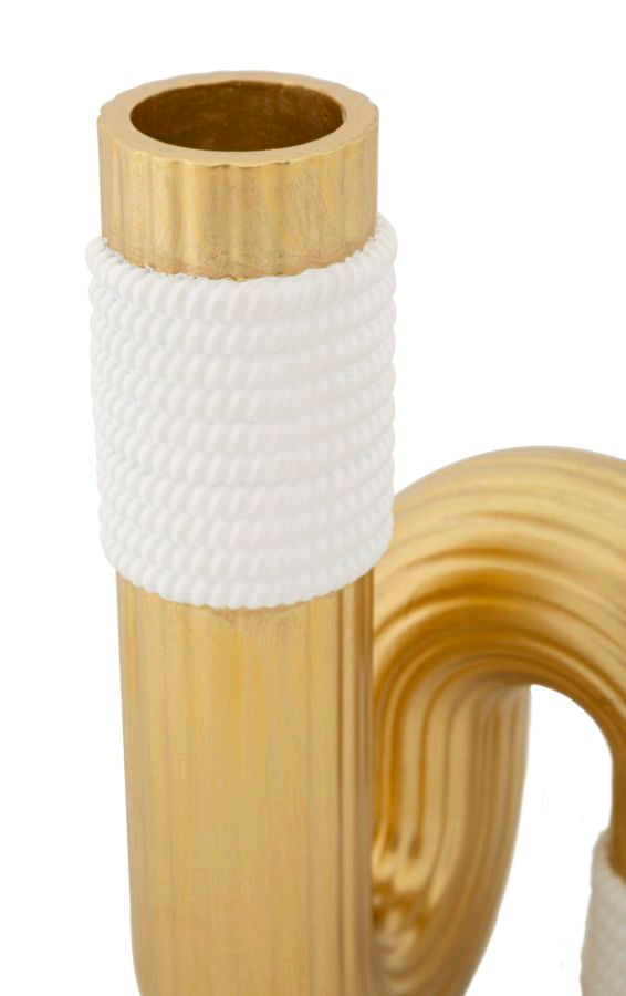 Florero Moderno Dorado y Blanco en Forma de Espiral