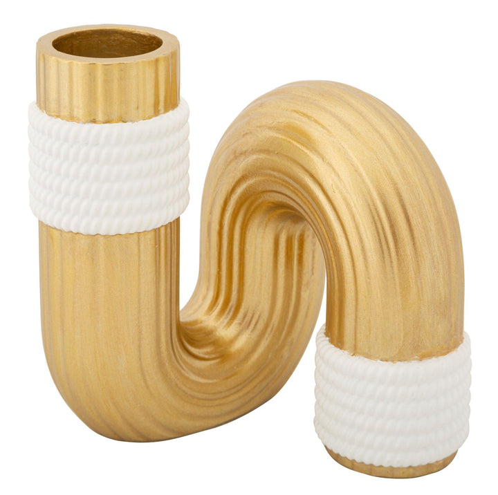 Florero Moderno Dorado y Blanco en Forma de Espiral