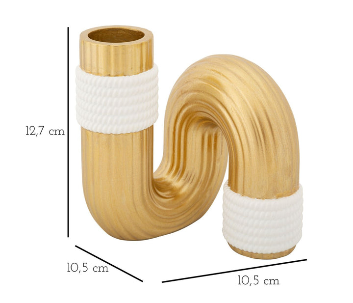 Florero Moderno Dorado y Blanco en Forma de Espiral
