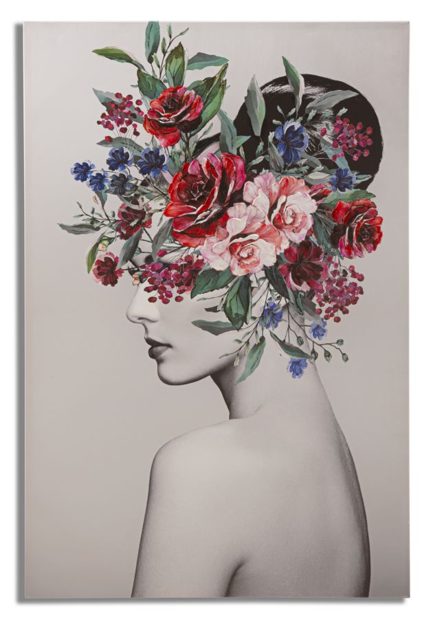 Pintura Moderna de Mujer con Flores en la Cabeza