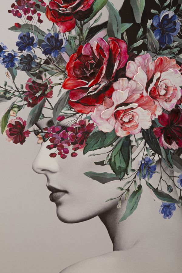 Pintura Moderna de Mujer con Flores en la Cabeza