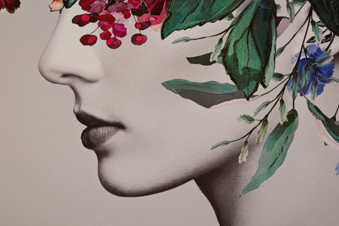 Pintura Moderna de Mujer con Flores en la Cabeza