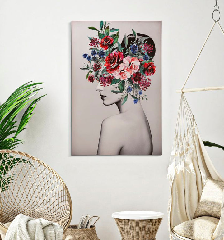 Pintura Moderna de Mujer con Flores en la Cabeza