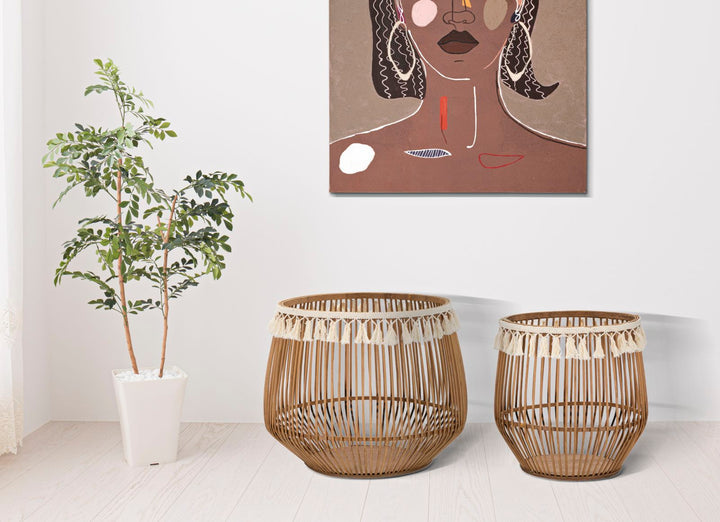 Juego de 2 cestas de almacenaje de ratán – Fuji contenedores decorativos