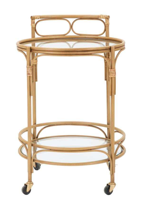 Carrito redondo de ratán con doble estante – Panama carro de servicio