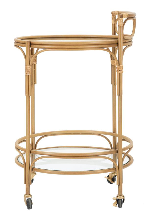 Carrito redondo de ratán con doble estante – Panama carro de servicio