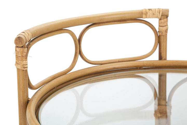 Carrito redondo de ratán con doble estante – Panama carro de servicio