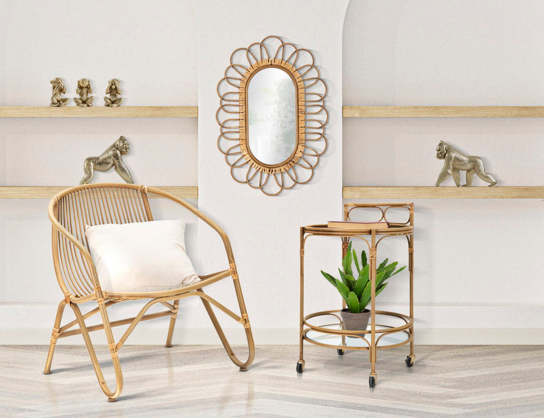 Carrito redondo de ratán con doble estante – Panama carro de servicio