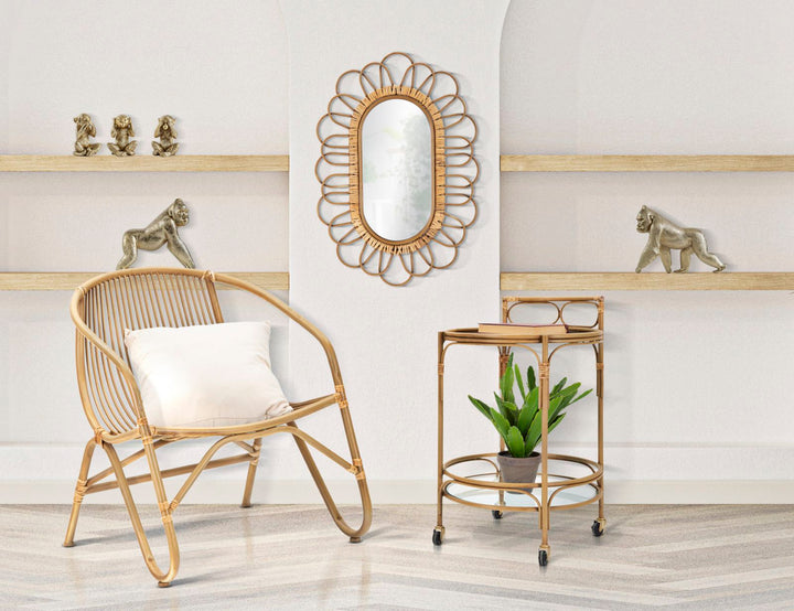 Carrito redondo de ratán con doble estante – Panama carro de servicio