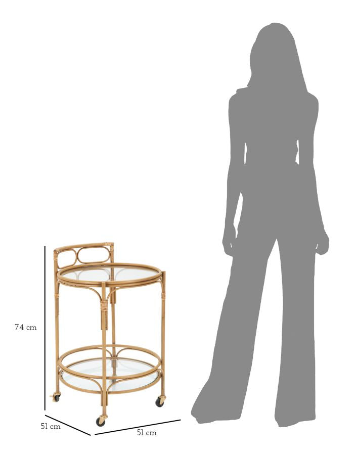 Carrito redondo de ratán con doble estante – Panama carro de servicio