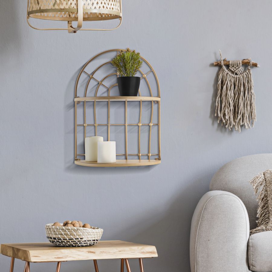 Estante de pared arqueado con estructura de metal dorado – Arch almacenaje decorativo
