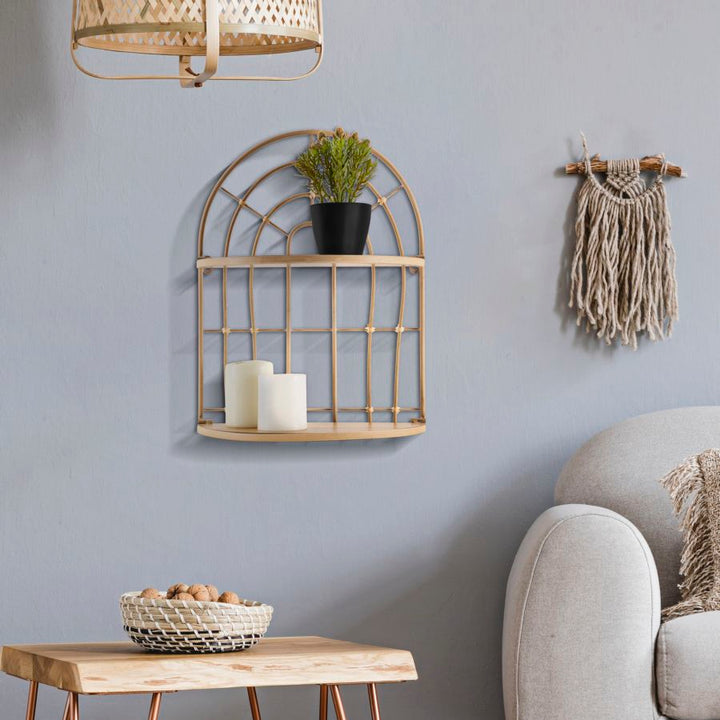 Estante de pared arqueado con estructura de metal dorado – Arch almacenaje decorativo