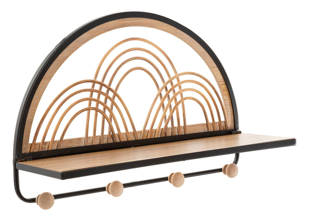 Estante de pared con perchas – Oporto almacenaje decorativo de madera