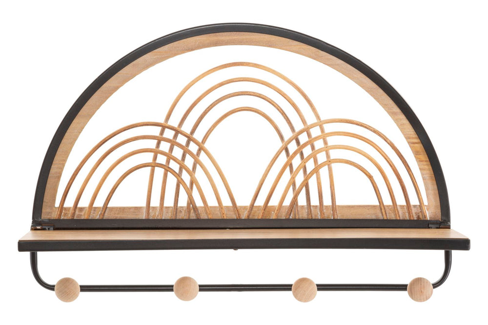 Estante de pared con perchas – Oporto almacenaje decorativo de madera