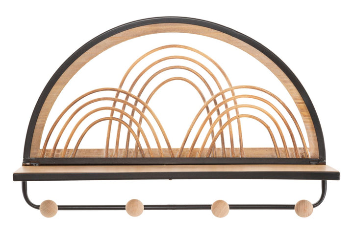 Estante de pared con perchas – Oporto almacenaje decorativo de madera