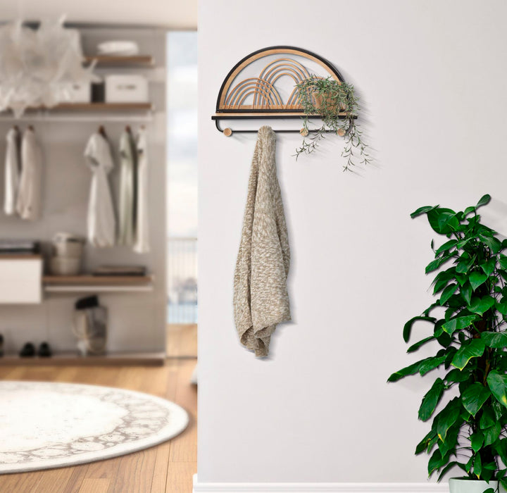 Estante de pared con perchas – Oporto almacenaje decorativo de madera