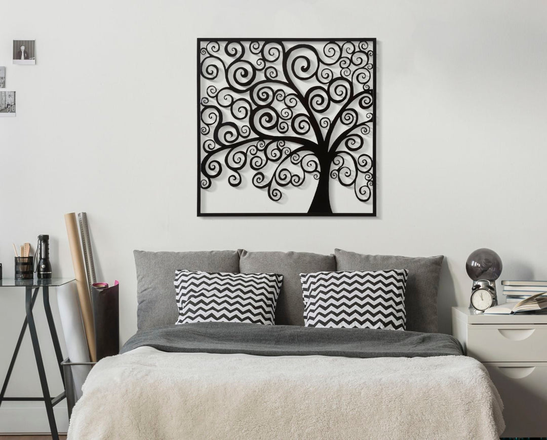 Decoración de pared de madera de metal negro