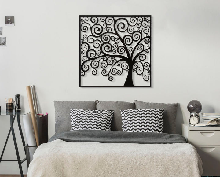 Decoración de pared de madera de metal negro