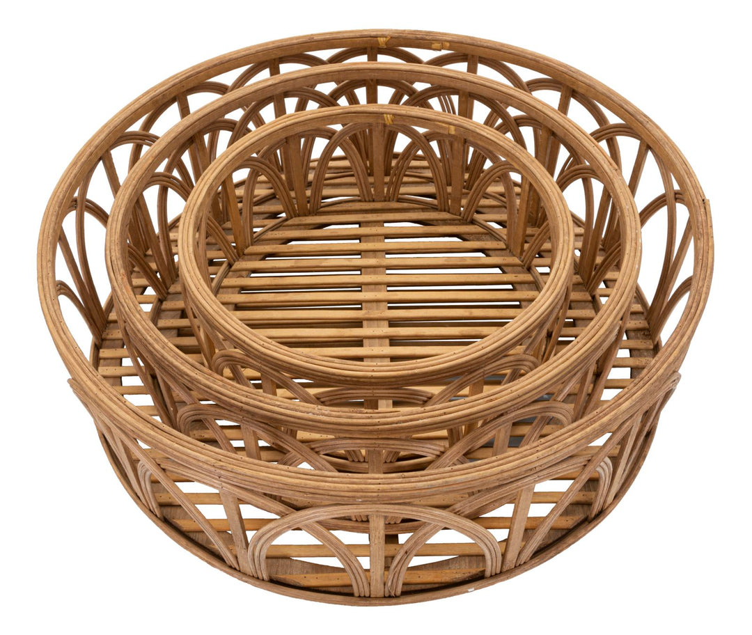 Juego de 3 bandejas de servicio de ratán – Fuji colección decorativa