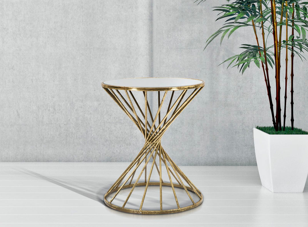 Mesa Metal y Vidrio Geometrica Dorada