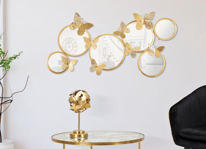 Espejos de Pared Redondos Dorados con Mariposas