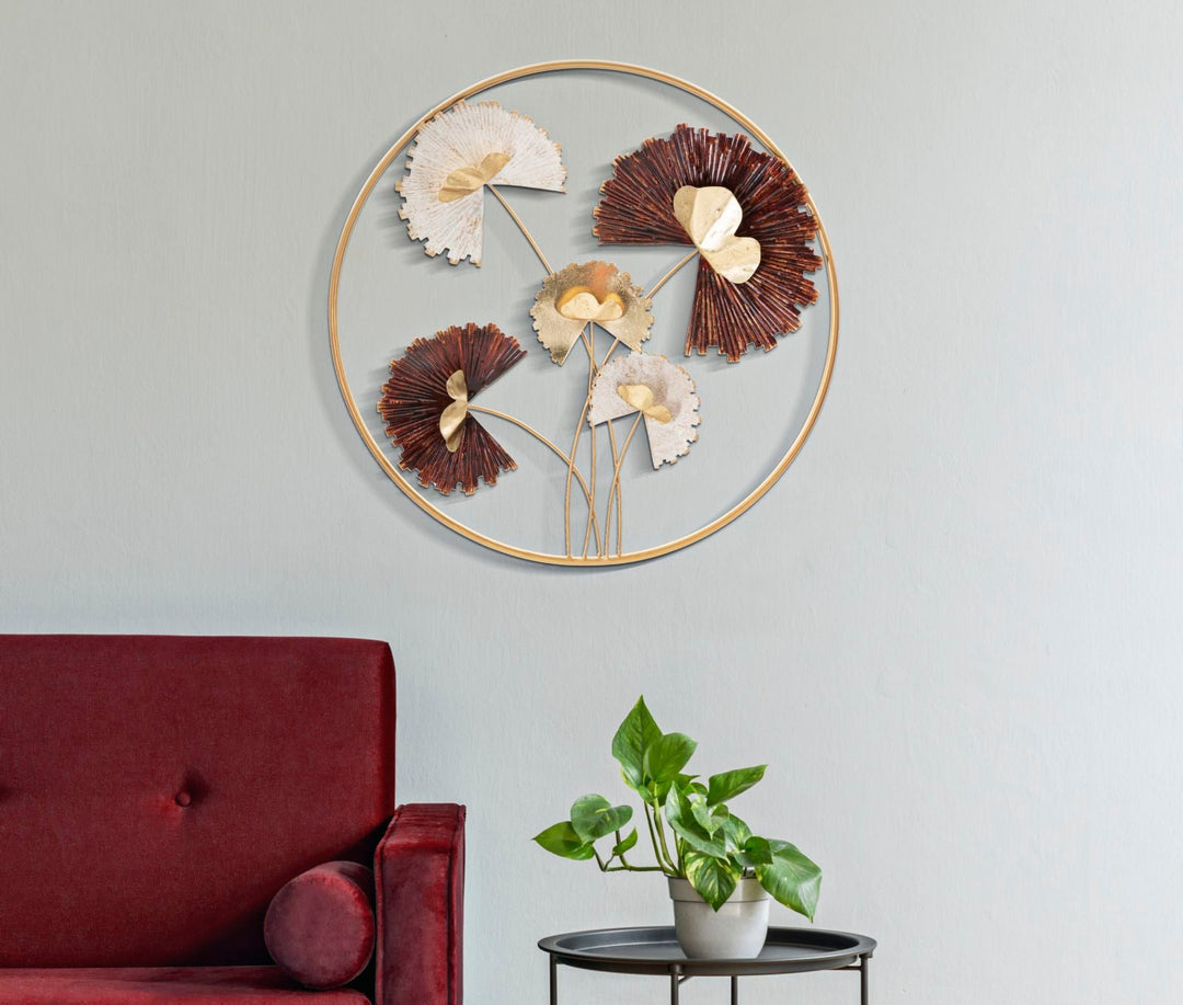 Decoración Pared Metal Floral Marco Redondo