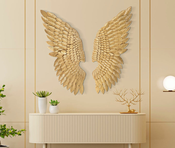 Decoración de Pared con Alas de Ángel en Metal Dorado