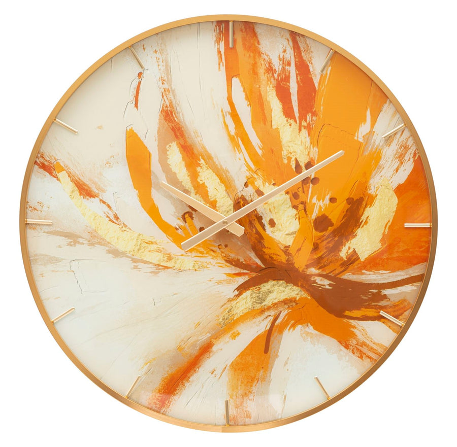 Reloj de Pared Abstracto Naranja Metal y Vidrio