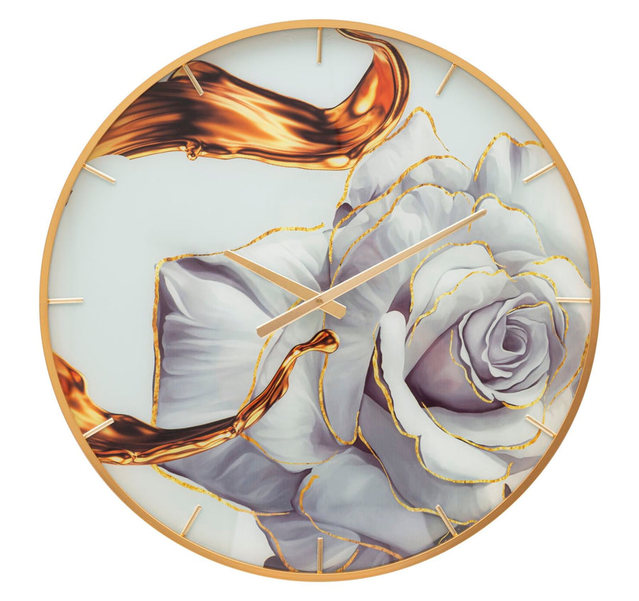 Reloj de Pared Elegante Rosa Dorada y Blanca