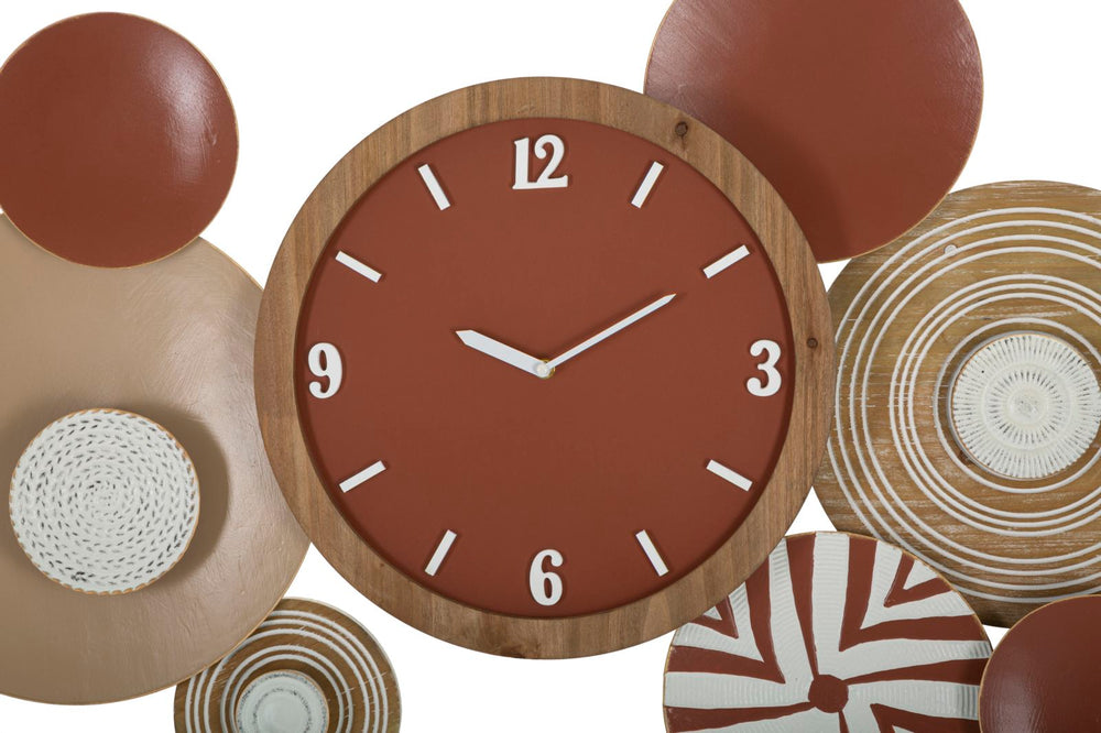 Reloj de Pared de Metal Marrón Decorado con Círculos Geométricos Redondos