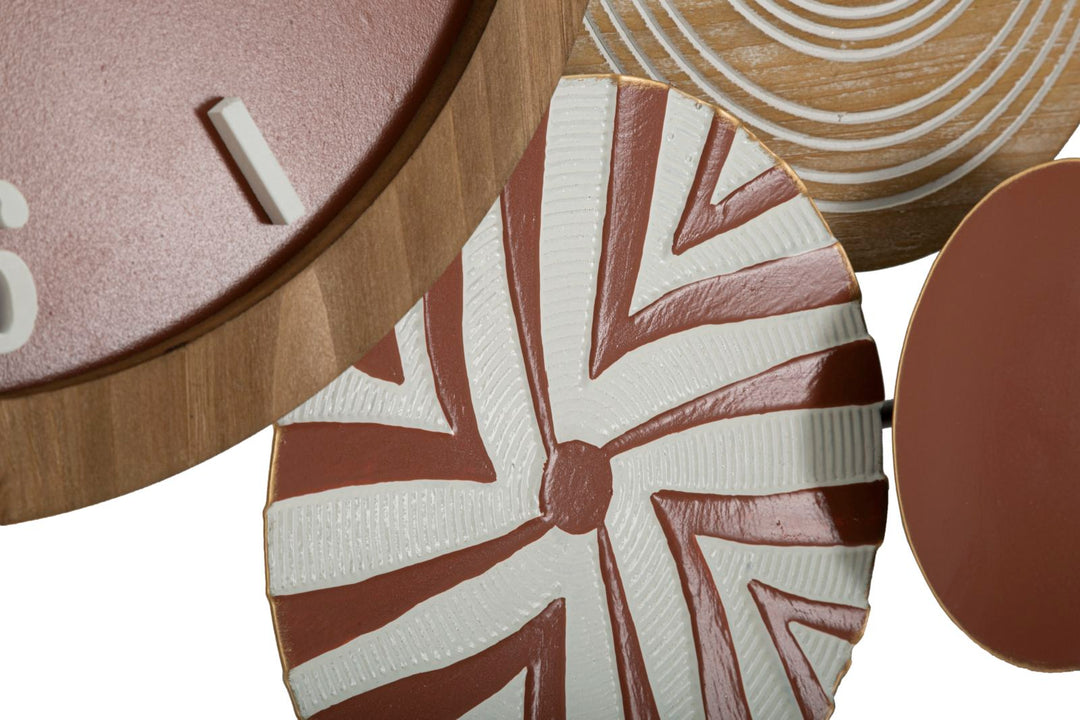 Reloj de Pared de Metal Marrón Decorado con Círculos Geométricos Redondos