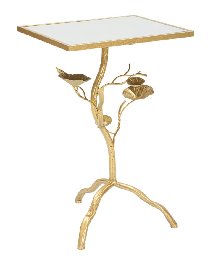 Mesa auxiliar de metal dorado con base decorativa – Tisty diseño