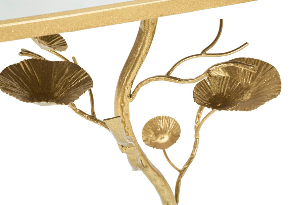 Mesa auxiliar de metal dorado con base decorativa – Tisty diseño