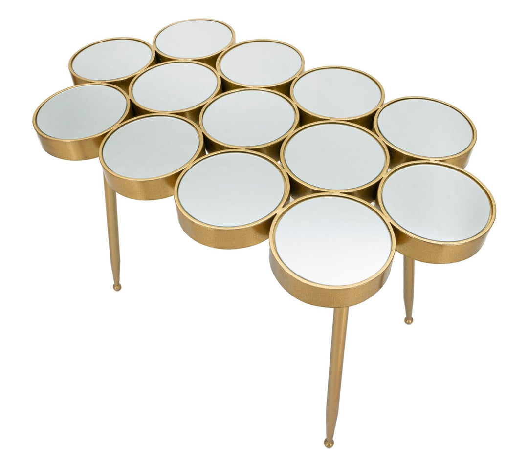 Mesa Redonda Geométrica Pequeña de Metal Dorado y Cristal