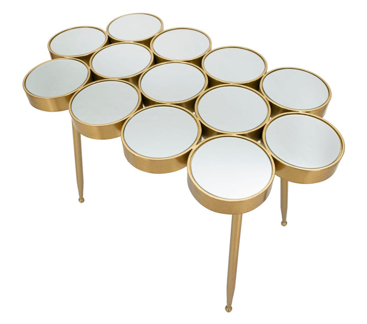 Mesa Redonda Geométrica Pequeña de Metal Dorado y Cristal