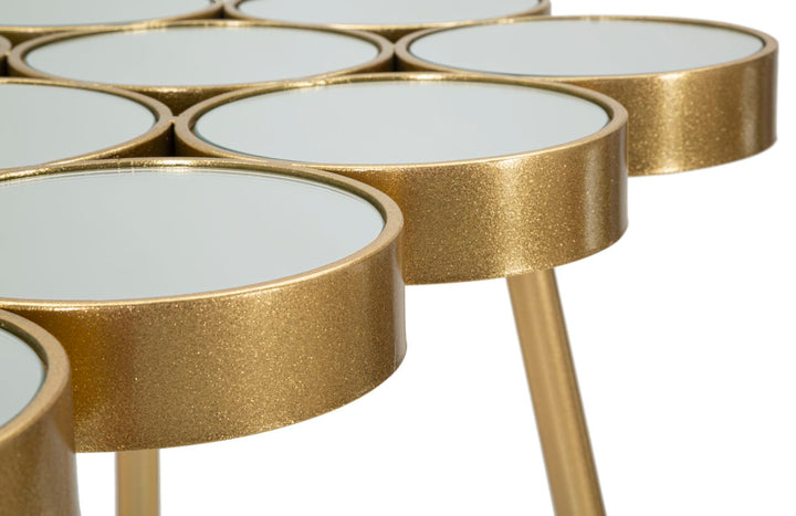 Mesa Redonda Geométrica Pequeña de Metal Dorado y Cristal