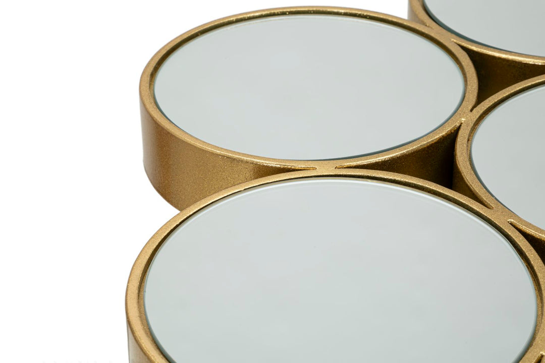 Mesa Redonda Geométrica Pequeña de Metal Dorado y Cristal