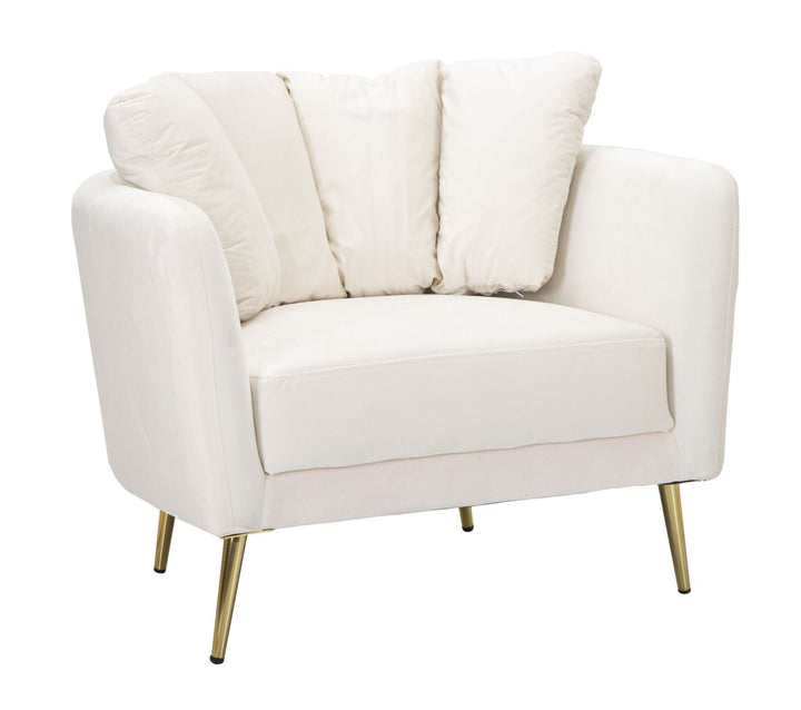 Sillón Tapizado Crema con Patas de Metal Dorado
